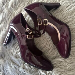 Patent Mary Jane Heels in Deep Burgundy